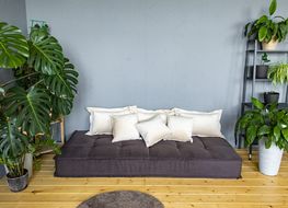 Диван-кровать MIELLA Lora 1 Big, коричневый с бежевыми подушками