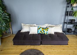 Диван-кровать, кресло-кровать MIELLA 2 Small, коричневый с бежевыми подушками